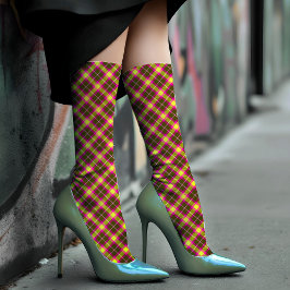 グリーンピンクプレイドパステルパターンヴィンテージアートタータンチェック ソックス