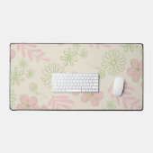 グリーンピンクベージュレトロY2K 70sフラワーパターン デスクマット (キーボード&マウス)