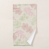 グリーンピンクベージュレトロY2K 70sフラワーパターン バスタオルセット (ハンドタオル)