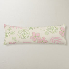グリーンピンクベージュレトロY2K 70sフラワーパターン ボディピロー