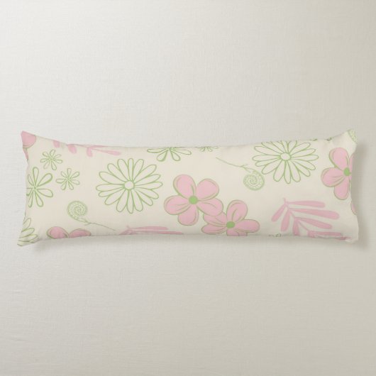 グリーンピンクベージュレトロY2K 70sフラワーパターン ボディピロー (正面)