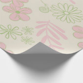 グリーンピンクベージュレトロY2K 70sフラワーパターン ラッピングペーパー (角)