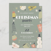 グリーンピンクホワイトかわいいシンプルクリスマスパーティー 招待状 (正面/裏面)