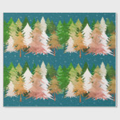 グリーンピンクホワイトクリスマスツリーズスターズスノーティール（緑がかった色） ラッピングペーパー (フラット)