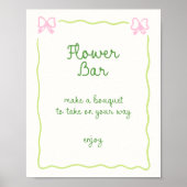 グリーンピンクボウフレーム手書きフラワーバー ポスター (正面)
