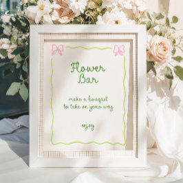 グリーンピンクボウフレーム手書きフラワーバー ポスター