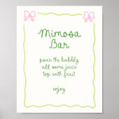 グリーンピンクボウフレーム手書きミモザバー ポスター (正面)