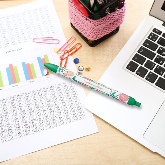 グリーンピンクボヘミアンフローラディティモノグラムのー 青ボールペン