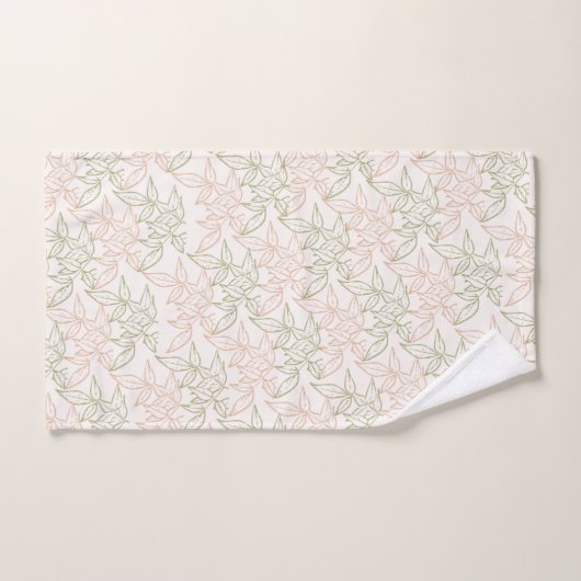 グリーンピンクレトロヴィンテージリーフパターン バスタオルセット (ハンドタオル)