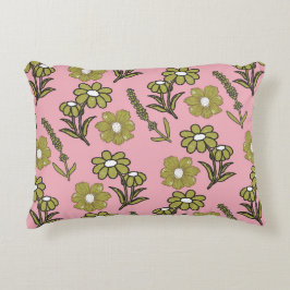 グリーンピンクレトロY2Kヒッピーファンキーフラワーパターン アクセントクッション