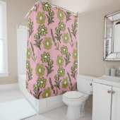 グリーンピンクレトロY2Kヒッピーファンキーフラワーパターン シャワーカーテン (インサイチュ)