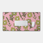 グリーンピンクレトロY2Kヒッピーファンキーフラワーパターン デスクマット (キーボード&マウス)