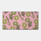 グリーンピンクレトロY2Kヒッピーファンキーフラワーパターン デスクマット (正面)