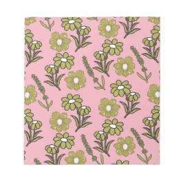 グリーンピンクレトロY2Kヒッピーファンキーフラワーパターン ノートパッド