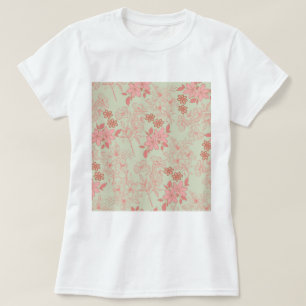 グリーンピンクレトロY2K 70s花柄 Tシャツ