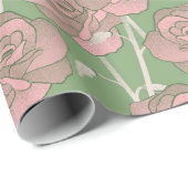 グリーンピンクローズレトロY2K 70s花柄 ラッピングペーパー (ロールコーナー)