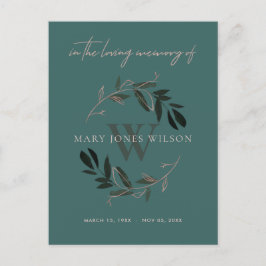 グリーンピンク動物リース悔やみや弔慰メモリアルサービス インビテーションポストカード