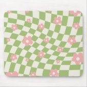 グリーンピンク市松模様にフローラ マウスパッド (正面)