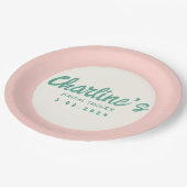 グリーンピンク手書きレトロブライダルシャワー ペーパープレート (アングル)