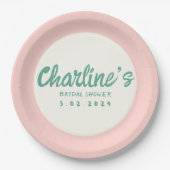 グリーンピンク手書きレトロブライダルシャワー ペーパープレート (正面)