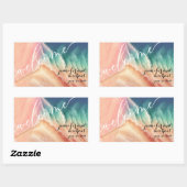 グリーンピンク海ビーチ水彩夏の日 長方形シール (シート)