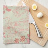 グリーンピンク熱帯フローラ春夏 キッチンタオル (四つ折り)