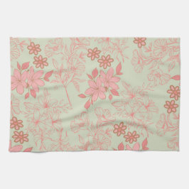 グリーンピンク熱帯フローラ春夏 キッチンタオル