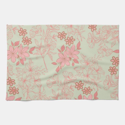 グリーンピンク熱帯フローラ春夏 キッチンタオル (横)