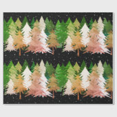 グリーンピンク白いクリスマスツリーズスターズスノーブラック ラッピングペーパー (フラット)