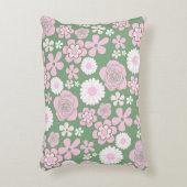 グリーンピンク白レトロY2K 70s花柄 アクセントクッション (正面(垂直))