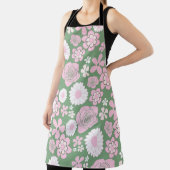 グリーンピンク白レトロY2K 70s花柄 エプロン (インサイチュ)