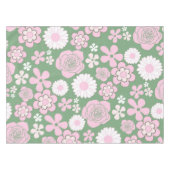 グリーンピンク白レトロY2K 70s花柄 テーブルクロス (正面(横))