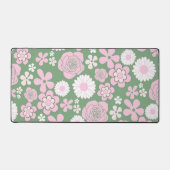 グリーンピンク白レトロY2K 70s花柄 デスクマット (正面)