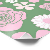 グリーンピンク白レトロY2K 70s花柄 ポスター (コーナー)