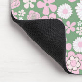 グリーンピンク白レトロY2K 70s花柄 マウスパッド (コーナー)