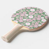グリーンピンク白レトロY2K 70s花柄 卓球ラケット (正面アングル)