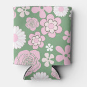 グリーンピンク白レトロY2K 70s花柄 缶クーラー (正面)