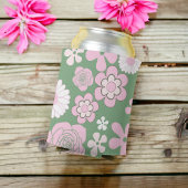グリーンピンク白レトロY2K 70s花柄 缶クーラー