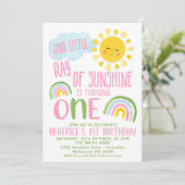 グリーンピンク私たちの小さな光の太陽の光1番目の誕生日 招待状 (スタンド正面)