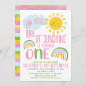 グリーンピンク私たちの小さな光の太陽の光1番目の誕生日 招待状 (正面/裏面)