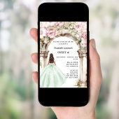 グリーンピンク花模様のアーチドレススウィート16 招待状