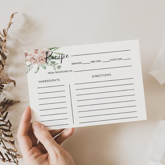 グリーンピンク赤面フローラブライダルシャワーレシピカード