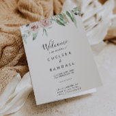 グリーンピンク赤面フローラ折り畳み結婚式 プログラム