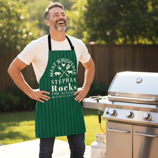グリーンピンストライプ 肉ささやき人 BBQ エプロン