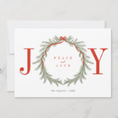グリーンピン枝のガーランド JOY クリスマス写真 シーズンカード (正面)