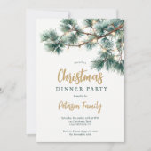 グリーンピン枝 ゴールドライト クリスマスパーティ 招待状 (正面)