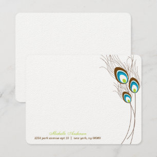 グリーンピーコックの羽根のフラットなメモカード 招待状