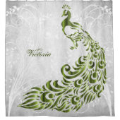 グリーンピーコックシャワパーソナライズされたーカーテン シャワーカーテン (正面)