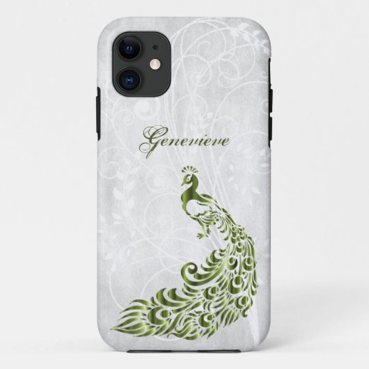グリーンピーコックパーソナライズされたiPhone 11ケース Case-Mate iPhoneケース (裏面)