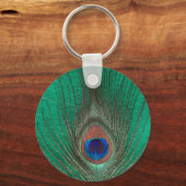 グリーンピーコックフェザーキーチェーン キーホルダー (正面)
